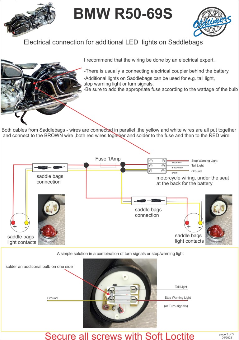 Wiring diagram for additional Light on the Saddlebags ready For BMW R50 R69S 3 Medium